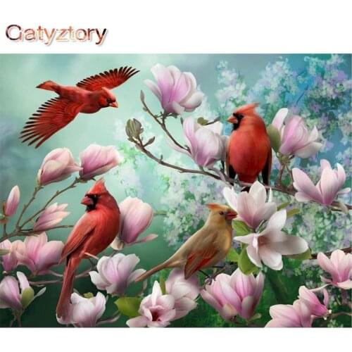 GATYZTORY Frame Three Red Birds Diy Digital Painitng By Numbers Animal Acrylic Picture Wall Art Gift For Home Decoration 40x50cm