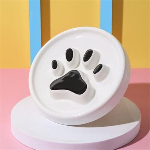 Paw Print Ceramic Pet Dog Cat Feeding Food Bowl Puppy Slow Down Eating Feeder Dish Plate Prevent Obesity Choking Pet Supplies
