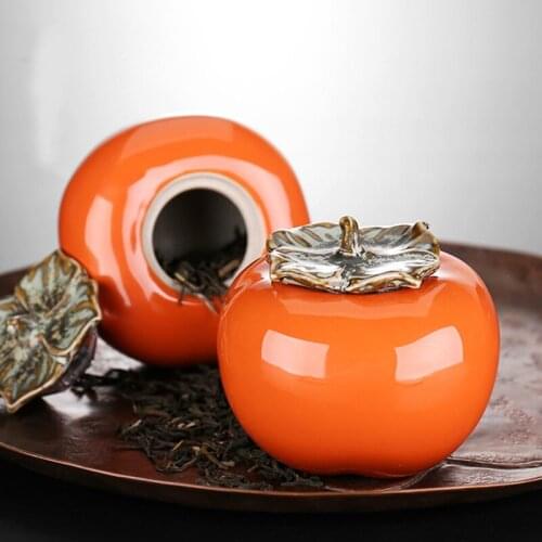 Creative persimmon ceramic tea pot, mini small sealed pot, persimmon Ruyi household portable storage tea pot