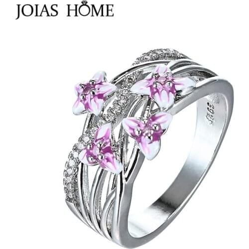 JoiasHome 925 sterling silver ring new violet flower color inlaid zircon engagement ring female size 6-10