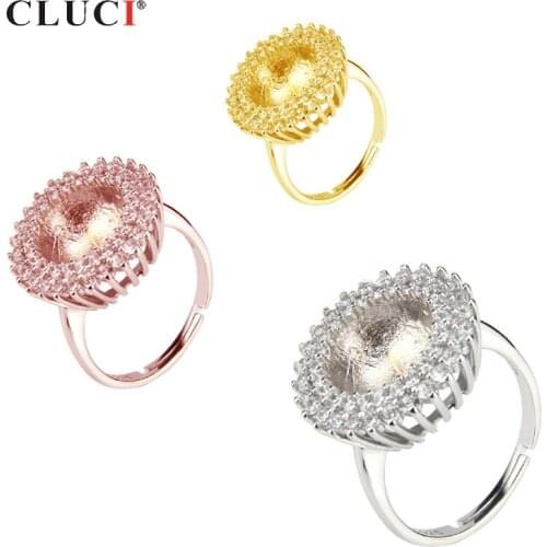 CLUCI Silver 925 Classic Sunflower Shape Big Ring Mounting for 11-12 Pearl Adjustable Women Luxury Gift Ring Jewelry SR2042SB