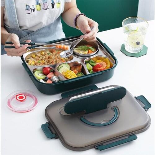 4 Compartments 304 Stainless Steel Office School Food Storage Bento Lunch Box Dishes Lunch Box