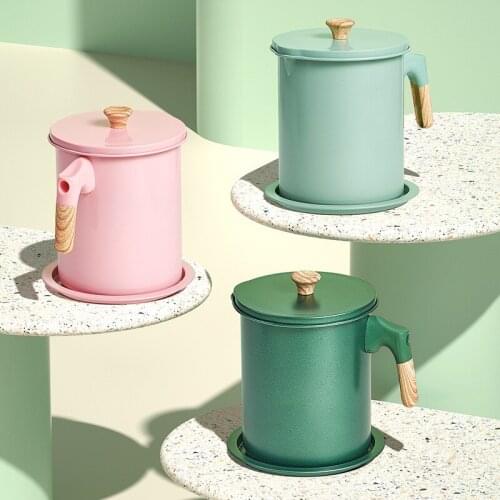 1.4/1.7LOil Cruet Storage Grease Keeper for Kitchen,Grease Container with Strainer and Dust-Proof Lid,Oil Filter Pot