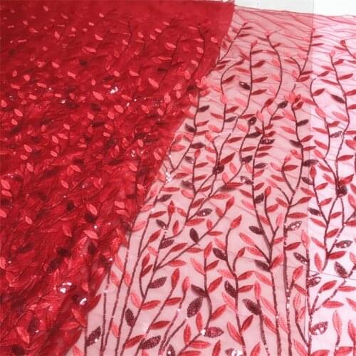 5Colors Sequins Embroidered Lace Fabric Leaves Shape Cloth DIY Dress Curtain Sewing Accessories