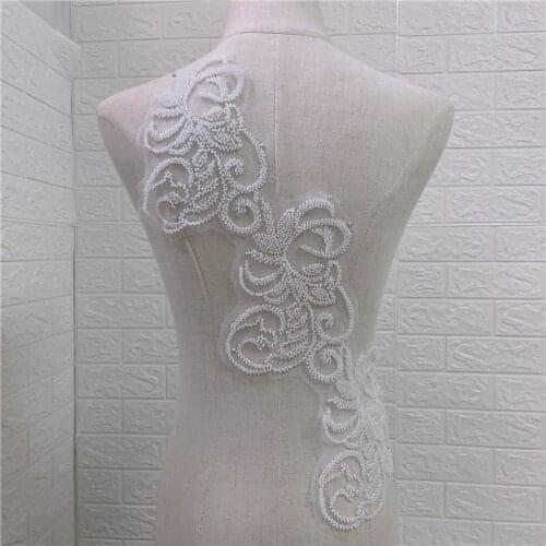 10 PCS Full Beads Embroidery Lace Applique Bridal Wedding Gown Dress Patch Wholesale Price