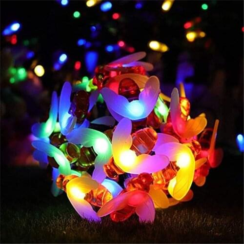 Hot Solar String Lamp Bee 20/30/50/60LED Energy-light Outdoor Lamp For Garden Party Fence Patio Christmas Holiday Home Light