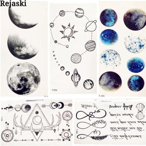Cute Cosmos Temporary Tattoo Sticker For Children Body Art Fake Black Water Transfer Tattoo Universe Planet Pattern Tatoos Women