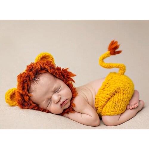 Cute Lion Design Costume Crochet Knitted Newborn Boy Girl Photography Photo Props Animal Infant Hat with Pants