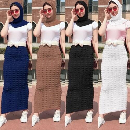 Muslim Women Skirt Bodycon Slim Stretch Long Maxi High Waist Pencil Dress Sheath Bottoms Islamic Ankle-Length Arab Middle East