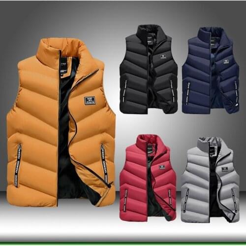 Men Packable Vest Thicken Waistcoat Stand-up Collar Padded Lightweight Down Vest for Gilet Veste Hommes Zip-up Winter Clothes