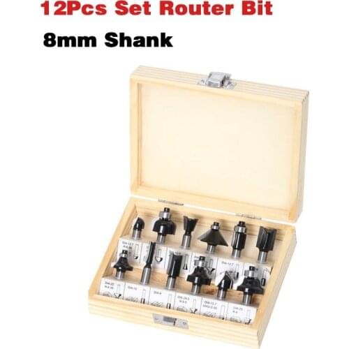 12Pcs Milling Cutters Set 8mm Shank Carbide CNC Router Bit Wood Cutter Engraving Trimming Cutting Slotted For Woodworking Tools