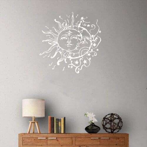 Sun Moon Star Wall Stickers For Bedroom Sun And Moon Wall Stickers Moon Sun Decal Bohemian Boho Fashion Vinyl DW8960