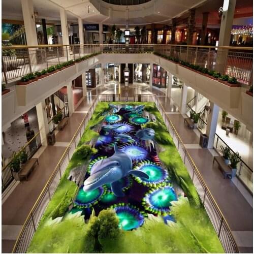 Photo floor wallpaper 3d stereoscopic dolphin Photo floor wallpaper 3d Waterproof floor mural painting Home Decoration