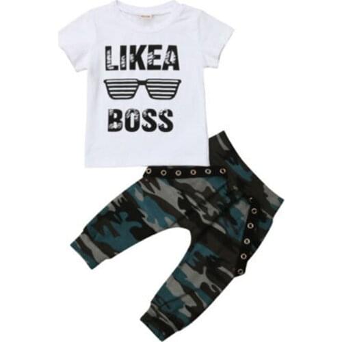 Summer Brand New Toddler Baby Boys Hip Hop Tops Short Sleeve T-shirt+Camo Long Pants Outfits Set Clothes 0-3Yrs