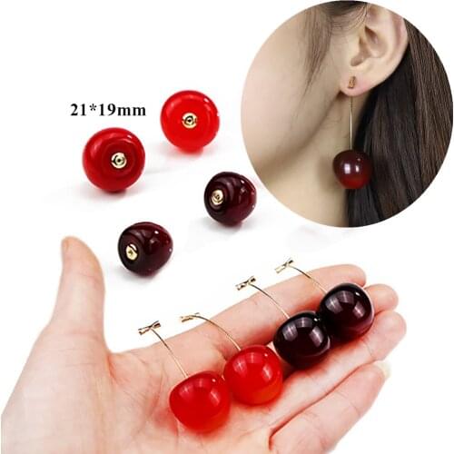 New Fashion 2021 Earrings Women Girls Resin Cute Round Dangle Red Cherry Fruit Long Pendant Earrings Jewelry Gift