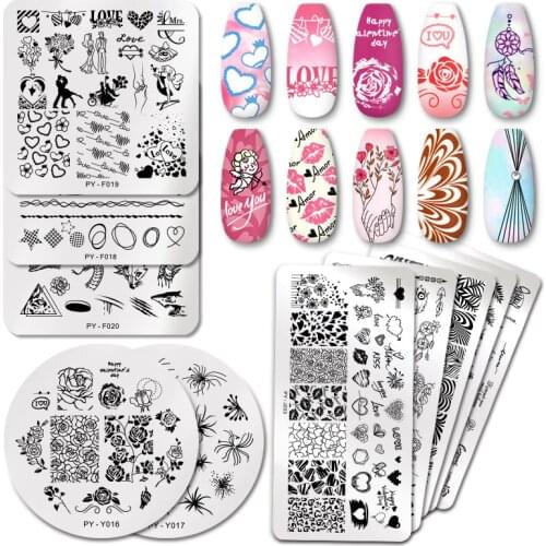 PICT You Nail Stamping Plates Valentines Day Nail Art Plate Stencil Flower Geometry Stamping Template Stainless Steel Tool