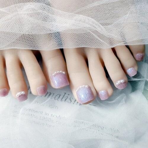 Toe Nail Patch Summer Galaxy Blue Spar Pearl Decoration Fashion Nail Art Finished 24pcs With Glue MH88