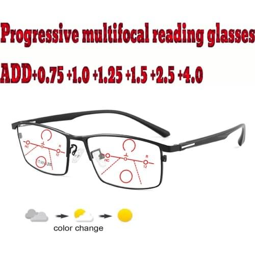 Progressive Multifocal Anti Blue Light Reading Glasses Metal Frame Men Women High Quality +1.0 +1.5 +1.75 +2.0 +2.5 +3 +3.5 +4