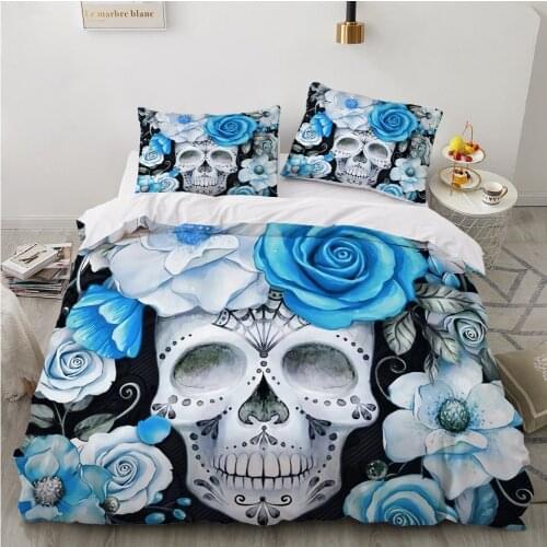Luxury 3D Flower Skull Duvet Cover Set with Pillowcase Sugar Skull Bedding Sets Queen Size Full king Comforter Bed Sets 200x200