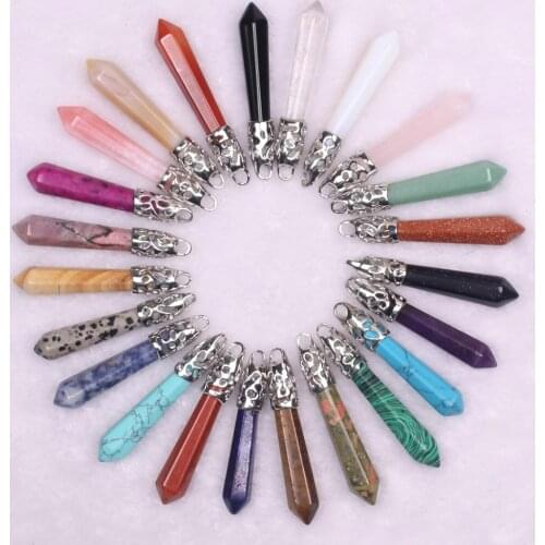 Seven Chakra 12PCS Classic Necklace Pendant 60*10mm Assorted Natural Stone Quartz Point Druzy Pillar Charms Jewelry Pendulum