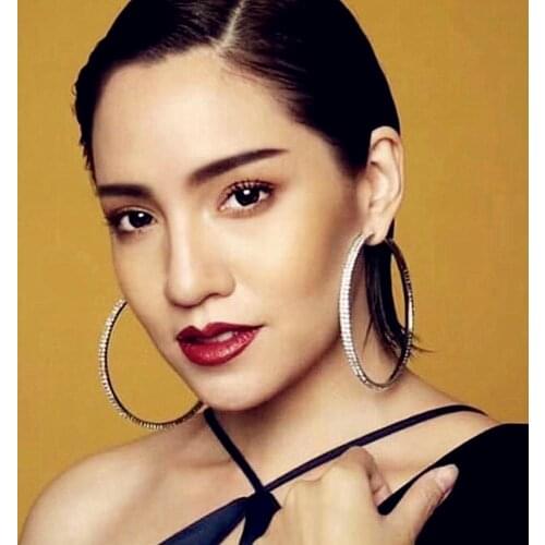 New Arrival Women Fashion Shiny Rhinestone Double Hoop Earrings Jewelry Hot Sale Trendy Statement Earrings Accessories