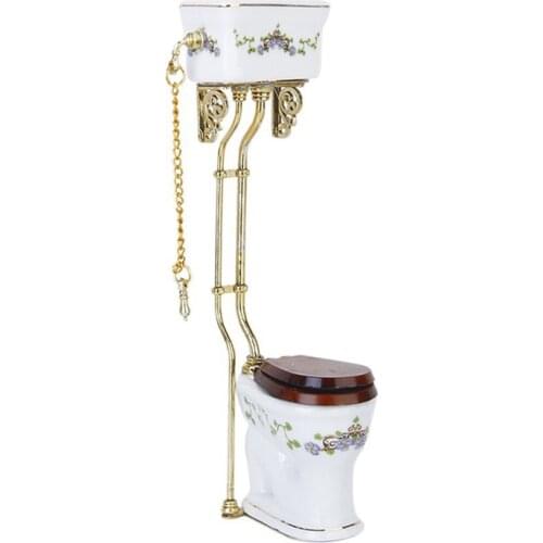 Vintage Victorian style bathroom porcelain toilet doll house miniature white + gold