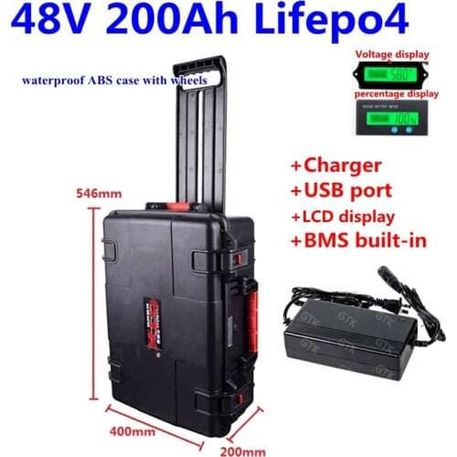 Waterproof LiFepo4 48V 200Ah 250ah lithium lifepo4 battery for 4000W solar system energy storage motorcycle ebike+10A Charger