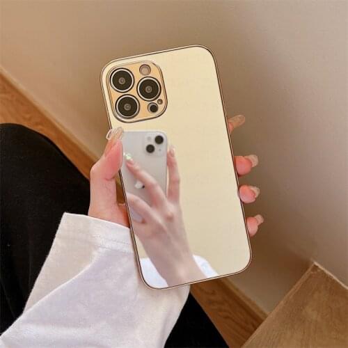 Full View Mirror Hard Protection Phone Case For iPhone 11 12 Pro Max XS XR 7 8Plus SE 20 Plating Back Cover Vintage Bronze Funda