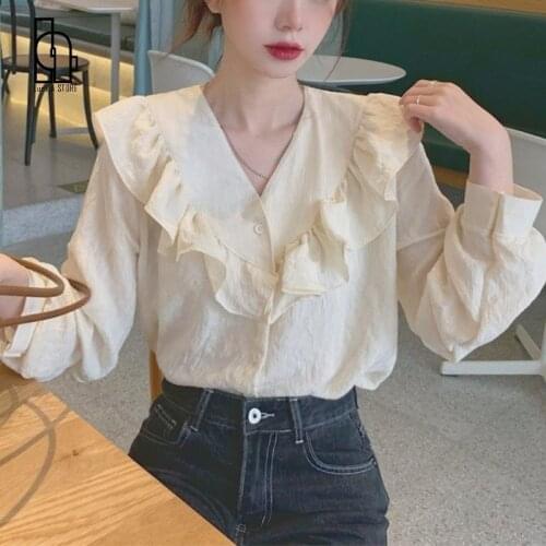 2021 Autumn Casual Elegant Blouse Women Office Lady Korean Fashion Sweet Shirts Long Sleeve High Street France Designer Clothing