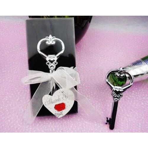 100pcs/lot Key To My Heart Victorian heart wine Bottle Opener with black gift box for Wedding bable gifts