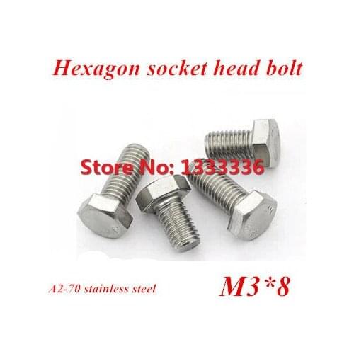 100pcs/lot M3*8 Stainless Steel A2-70 Hexagon Socket Head Bolt SUS304 Hex Metric Threaded Screw Fastener