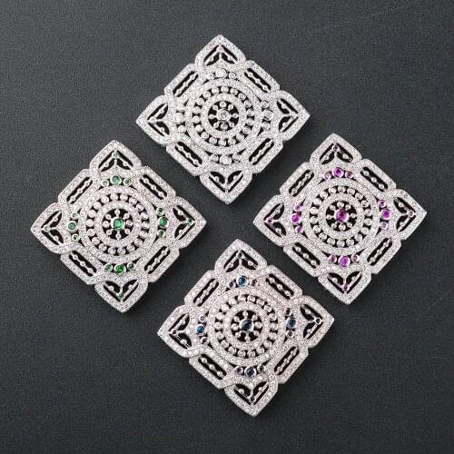 2pcs 39mm High Quality CZ Micro Pave Square With Clear Green Fushksia Cobalt CZ Jewelry Link Connector