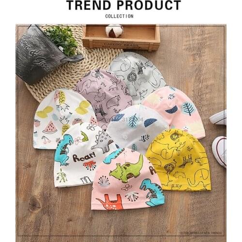 DHL 200pcs or 200set Baby Knit Cotton Cartoon Print Caps Spring Autumn Winter Childrens Hats