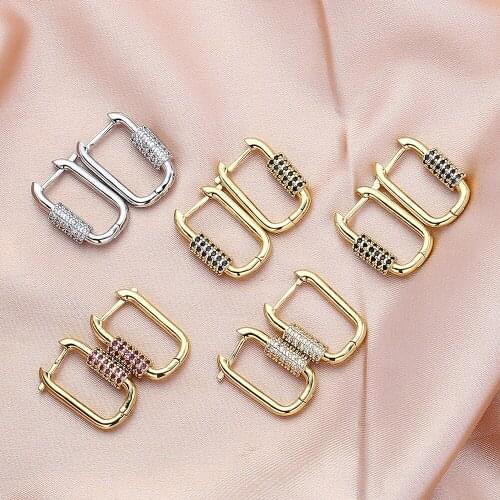 2021 New Arrivals 3-Color Micro Pave 3A+ Zircon Fashion Rectangular Hoop Earrings For Woman Trendy Jewelry Party Gift