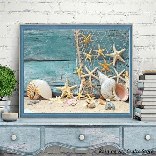 Full Square/round Drill 5D Diy Diamond Painting Beach Starfish Shell Embroidery Cross Stitch Seascape Mosaic Pictures Home Decor