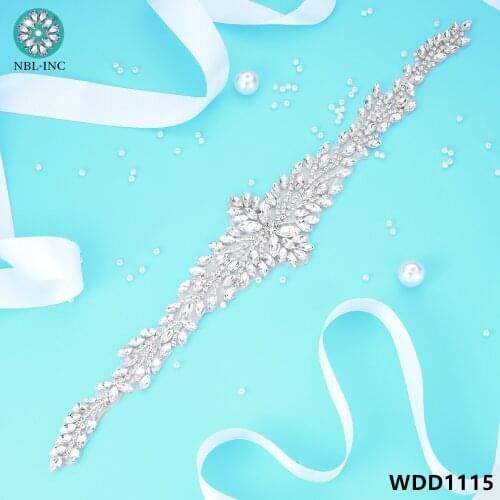 (30PCS) Wholesale bridal silver rhinestone crystal applique belt handmade beaded sew on iron on for wedding dresses WDD1115