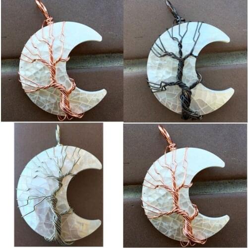 Free Shipping Fashion Jewelry White Mother of pearl Shell Moon Art Women Pendant Bead 1pcs WB867
