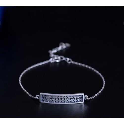 925 Sterling Silver Bracelets For Women Wedding Accessories Silver Color Vintage Link Chain Bracelet with Pendant Chinese Style