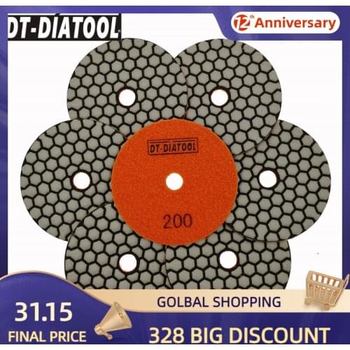 DT-DIATOOL 7pcs Dia 4 inch/100mm Resin Bond Diamond Dry Polishing Pads Grit #200 Sanding Disc For Granite Marble Stone