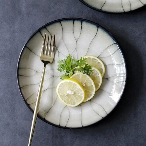 European and American Japanese Sushi Plate Retro Dinner Plate Home Dim Sum Fruit Plate Creative Small Fresh Ceramic Plate