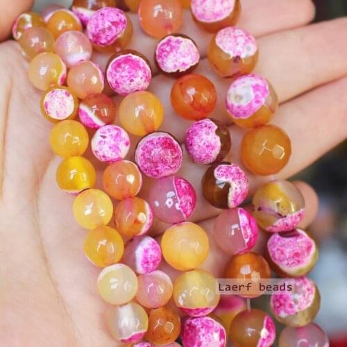 Faceted Pink Yellow Fire Agate 6-12mm Round Loose Beads 14inch ,Wholesale For DIY Jewellery Free Shipping