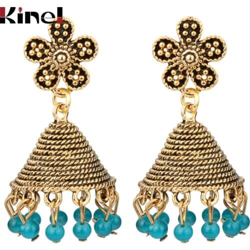 Kinel Blue Natural Stone Beads Bell Drop Earrings Antique Gold Color Fashino Ethnic Vintage Jewelry 2018 New