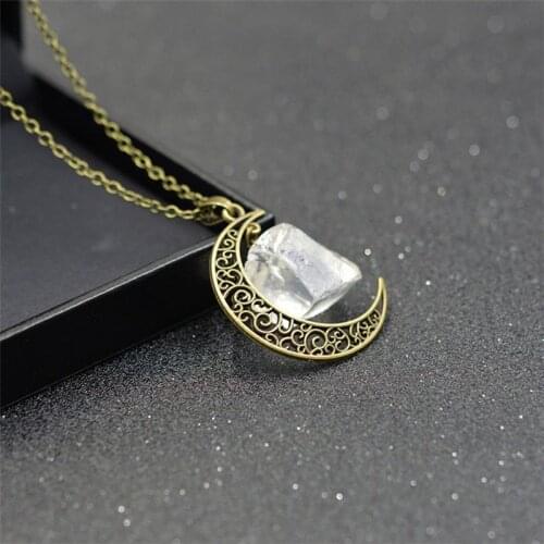 Korean Vintage Gold SilverColorNatural Stone Moon Collar Chain Pendant Choker Necklace For Women Fashion Jewelry Mother Day Gift