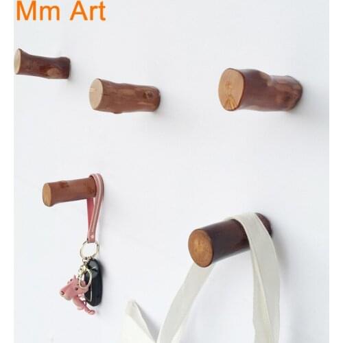 Solid Wood Hook Log Coat Hook Wall Decorative Clothes Hook Wooden Bedroom Wall Hook