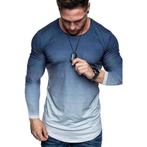 Hot Sale Male Tops High Quality Sports T Shirts Fashion Gradient Color Tshirt Slim Fit Sports Long Sleeve T Shirts For Men