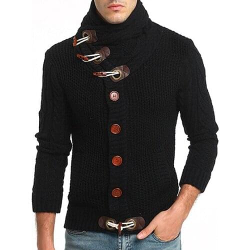 Cardigan Sweater Men Brand Casual Slim Fit Sweaters Men Horns Buckle Thick Warm Turtleneck Male Fashion Outwear Fashion Clothes