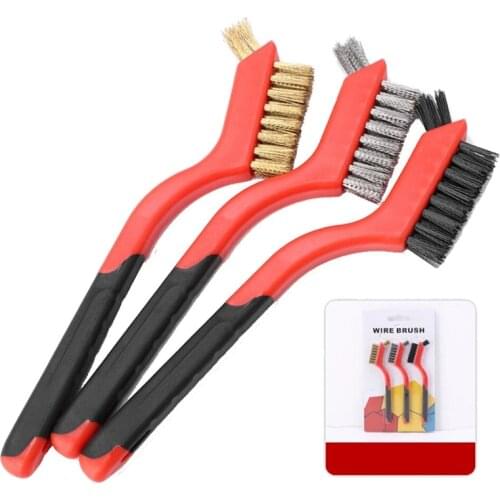 3Pcs Wire Brush Set Mini Nylon Brass Stainless Steel Detail Cleaning Brushs Rust Paint Remove Polishing Rust Hand Tools