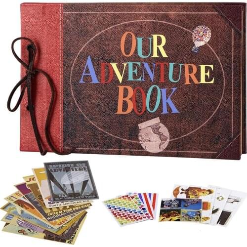 Our Adventure Book, Leather Cover with Convex Words, Scrapbooking Album with Retro Craft Paper, 30 Sheets / 60 Pages, 11.6 x 7.5
