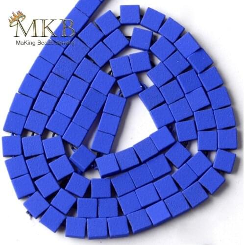 Wholasale Natural Stone Blue Hematite Stone Rubber Matte Squar Beads Space Loose Beads 4*4mm For Jewelry Making Diy Bracelet 15"
