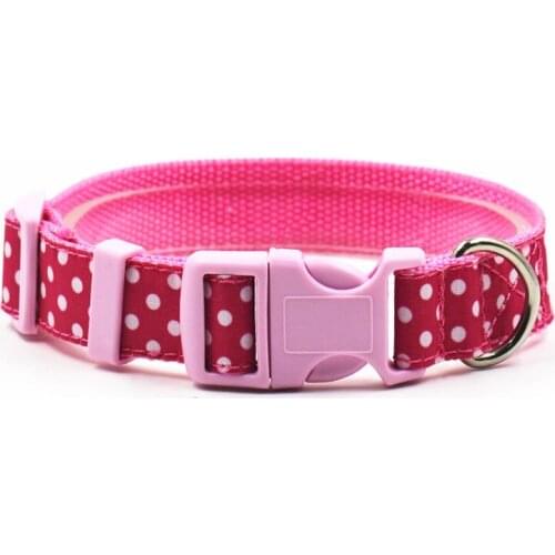 Pet Cat Dog Collar Nylon Leash Pink Dot Design Adjustable Collar Pet Dog Collar Leash Safe Leash Accessories